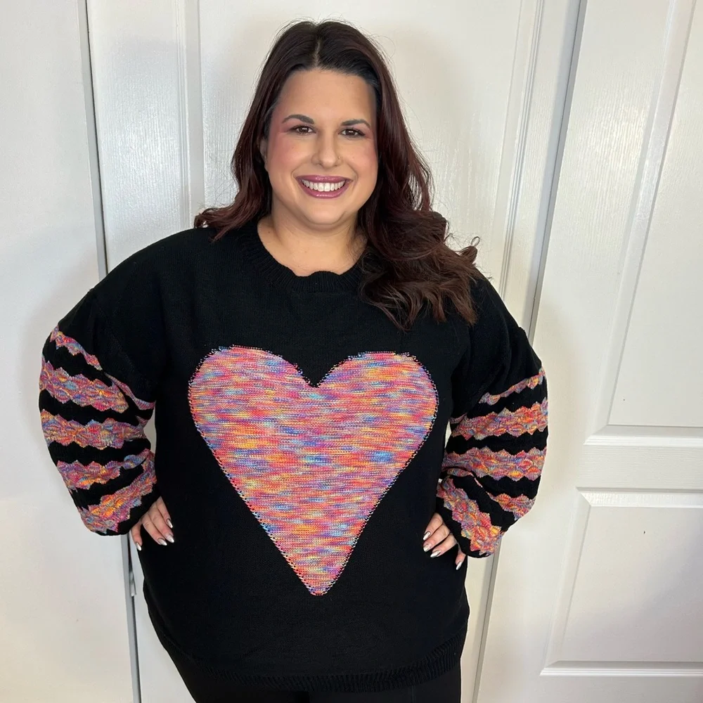 Plus Patchwork Crew Neck Sweater